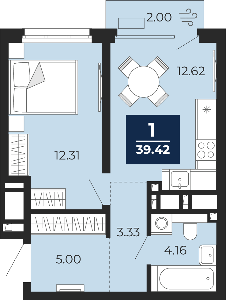 1-комнатная 37 м2 в ЖК Беринг корпус null этаж 5