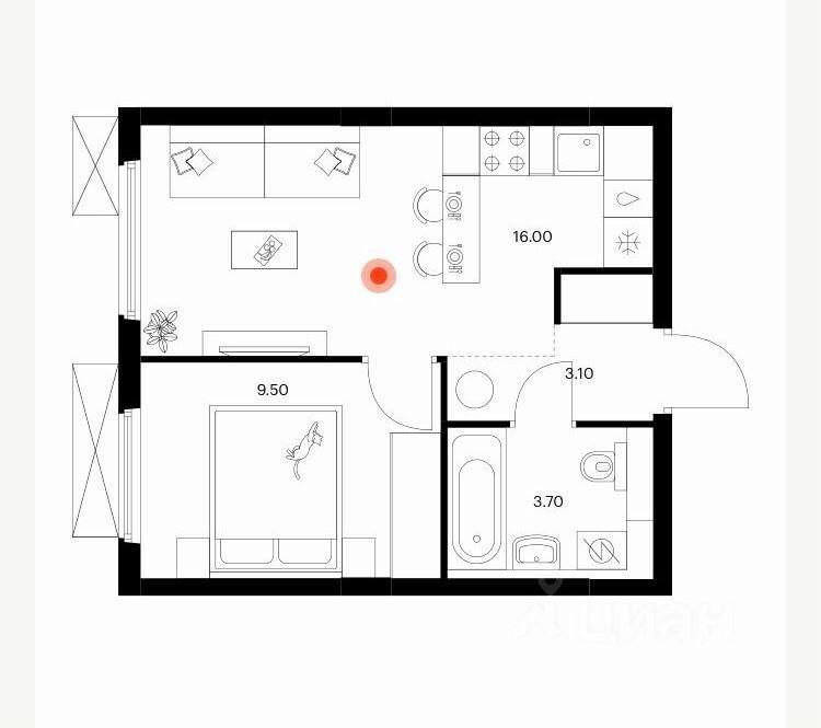 1-комнатная 32.3 м2 в ЖК undefined корпус null этаж 9