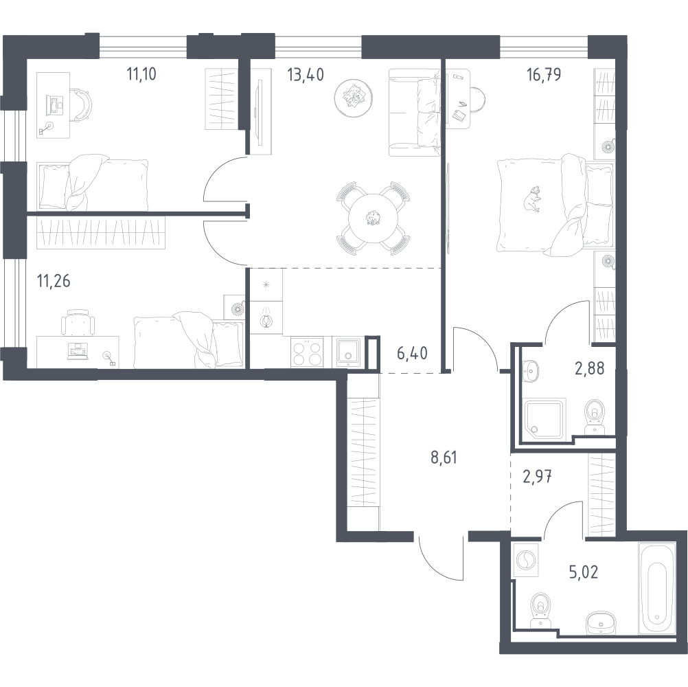 Студия 78 м2 в ЖК Рябиновая Роща корпус null этаж 3