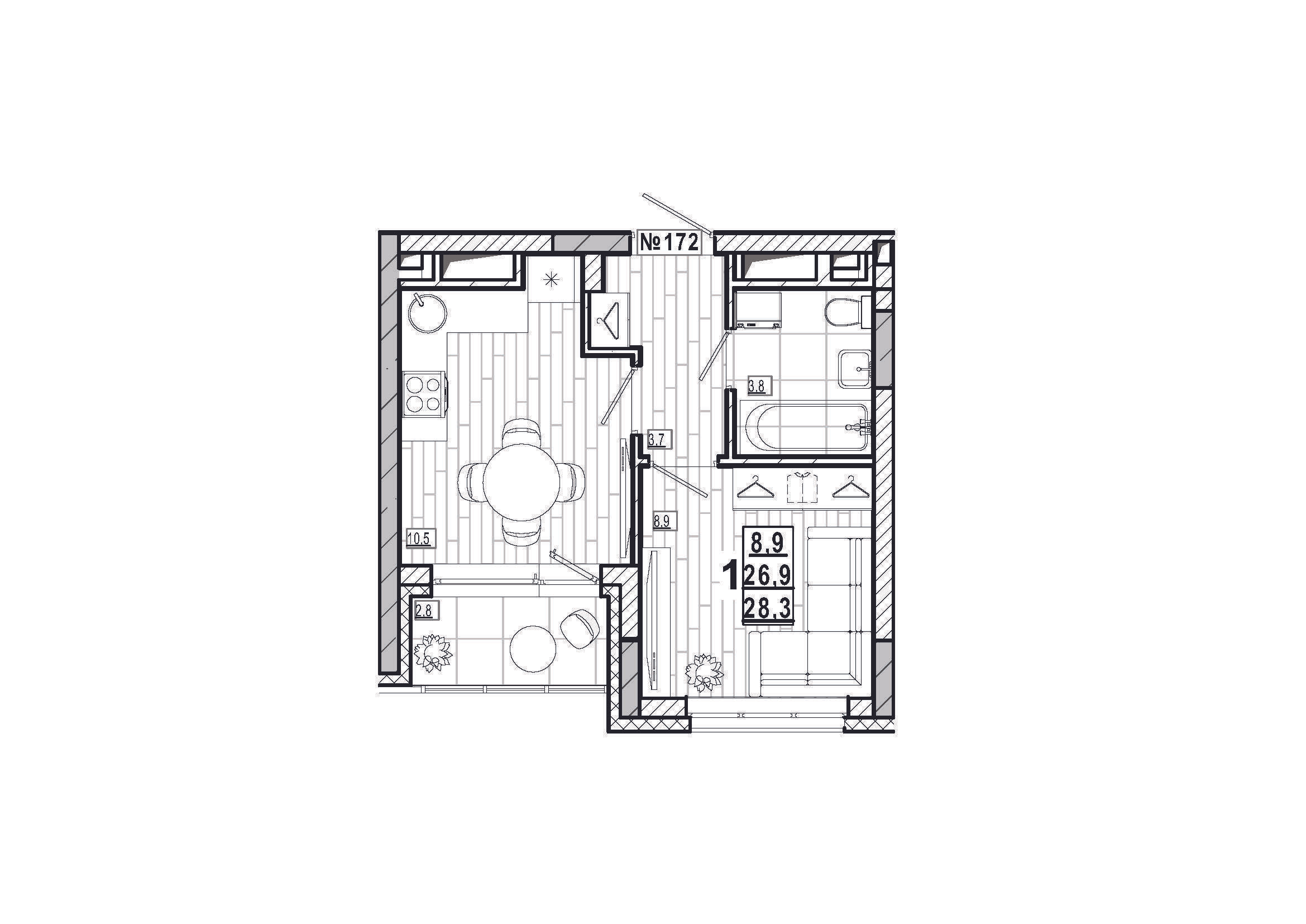 1-комнатная 28 м2 в ЖК Дом на Маяковского корпус null этаж 4