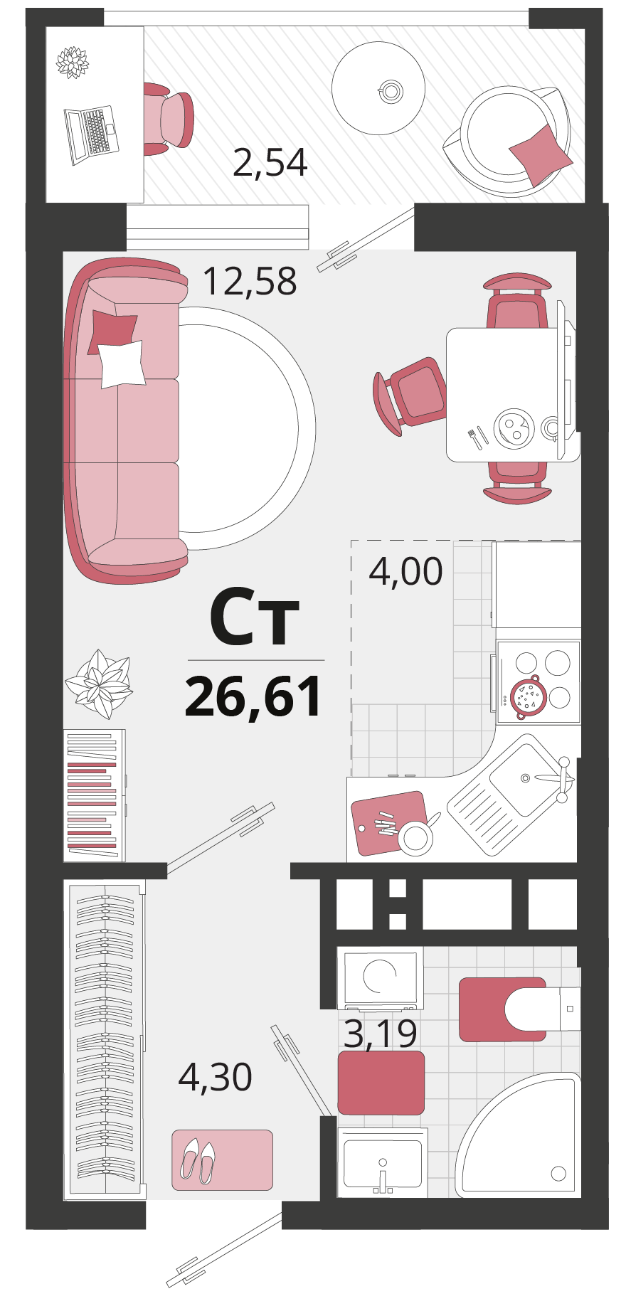 Студия 26 м2 в ЖК Родные просторы корпус null этаж 10