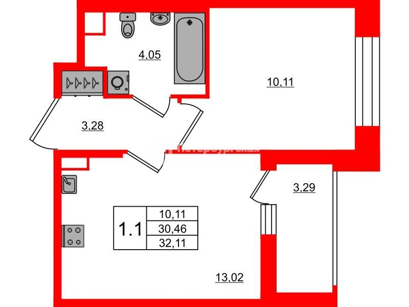 1-комнатная 30 м2 в ЖК Астра Континенталь корпус null этаж 1