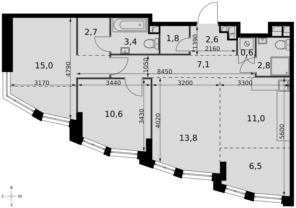 3-комнатная 77 м2 в ЖК Роттердам корпус null этаж 4