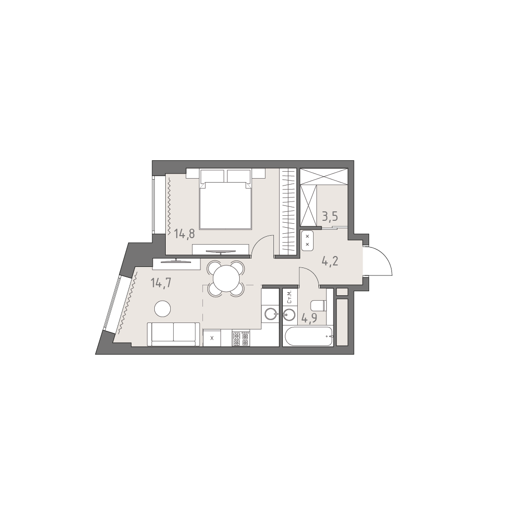 2-комнатная 38 м2 в ЖК Родина парк корпус null этаж 21