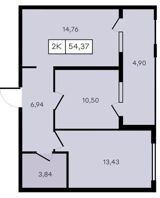 2-комнатная 54.4 м2 в ЖК undefined корпус null этаж 5