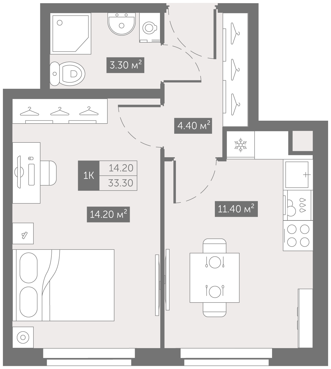 1-комнатная 33 м2 в ЖК  Zoom на Неве корпус null этаж 11