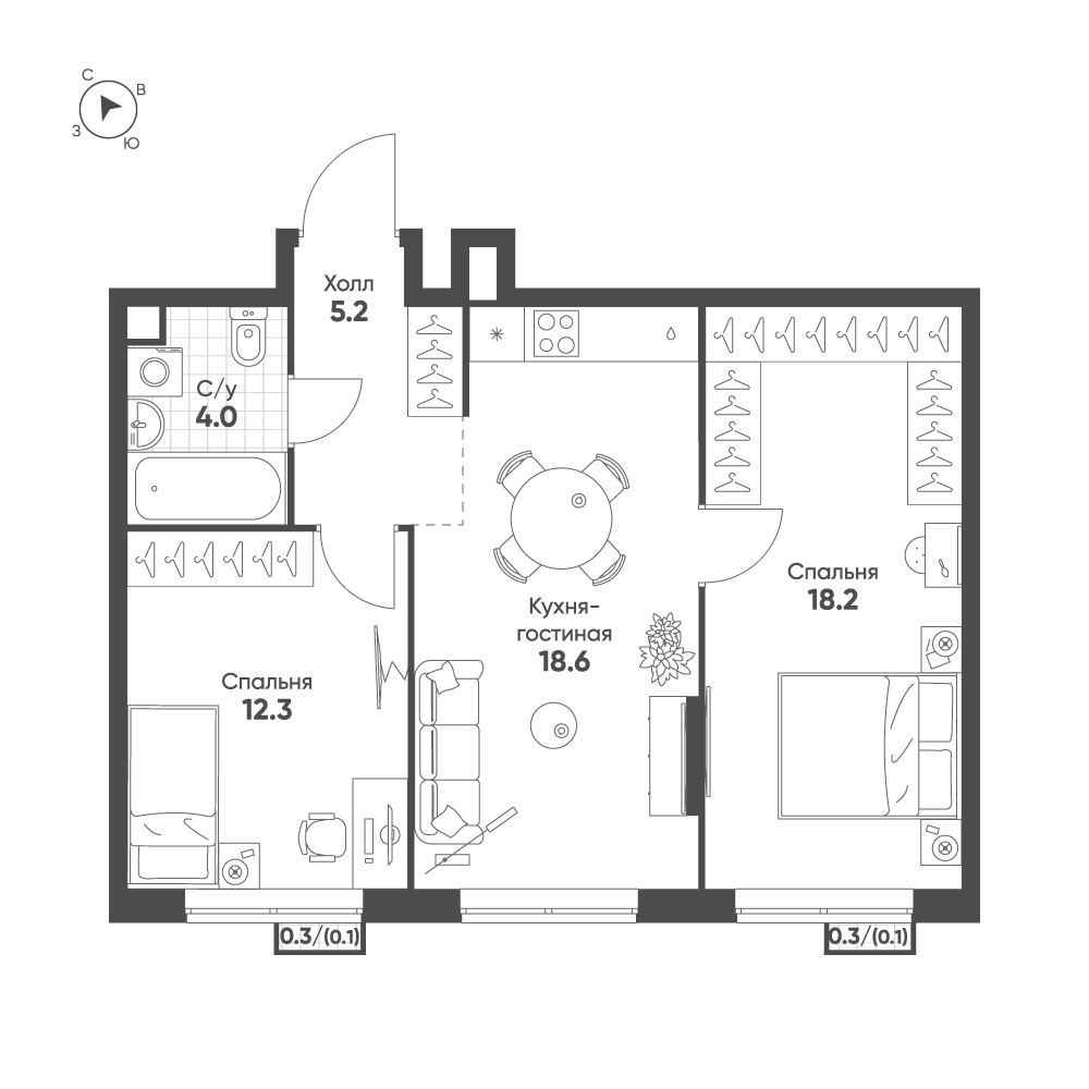 2-комнатная 58 м2 в ЖК Sokolinn Park корпус null этаж 14