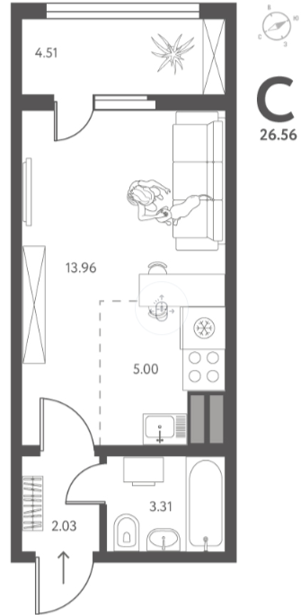 Студия 26.6 м2 в ЖК undefined корпус null этаж 15
