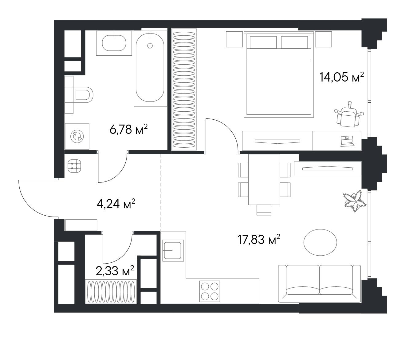 1-комнатная 45 м2 в ЖК 1-й Нагатинский корпус null этаж 23