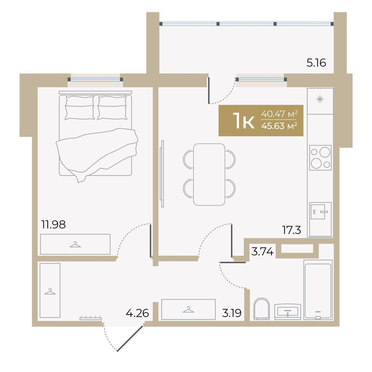 1-комнатная 40 м2 в ЖК Спутник-2 корпус null этаж 3