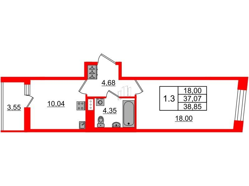 1-комнатная 37 м2 в ЖК Бионика Заповедная корпус null этаж 6