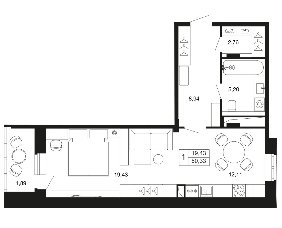 Студия 50 м2 в ЖК Времена года корпус null этаж 4