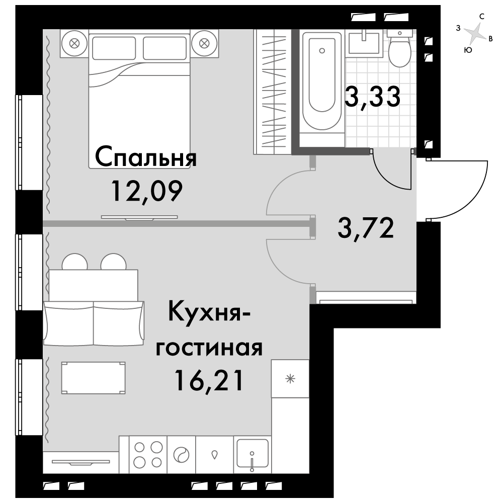 1-комнатная 35 м2 в ЖК Парк Апрель корпус null этаж 4