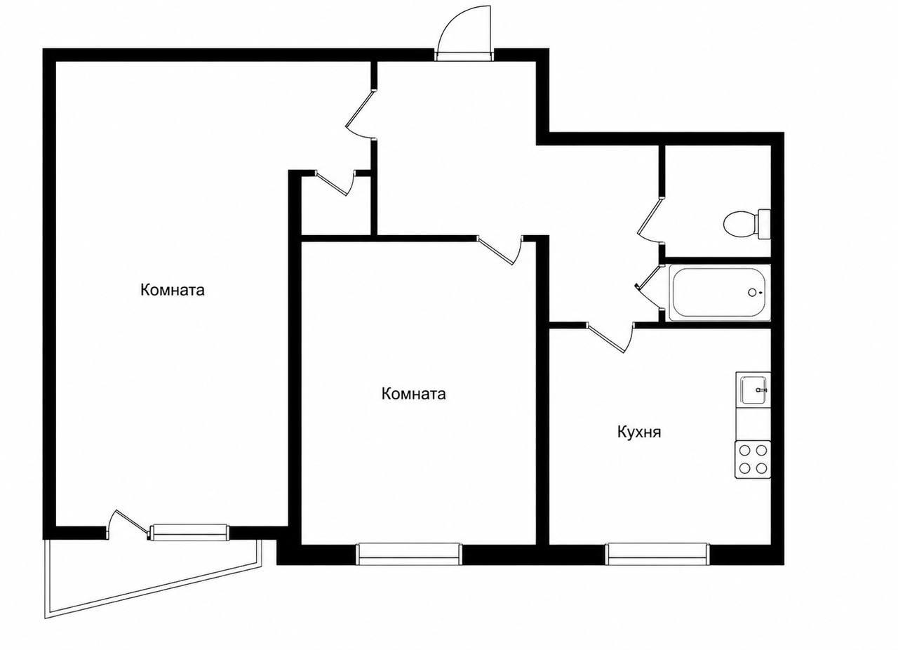 2-комнатная 44.3 м2 в ЖК undefined корпус null этаж 2