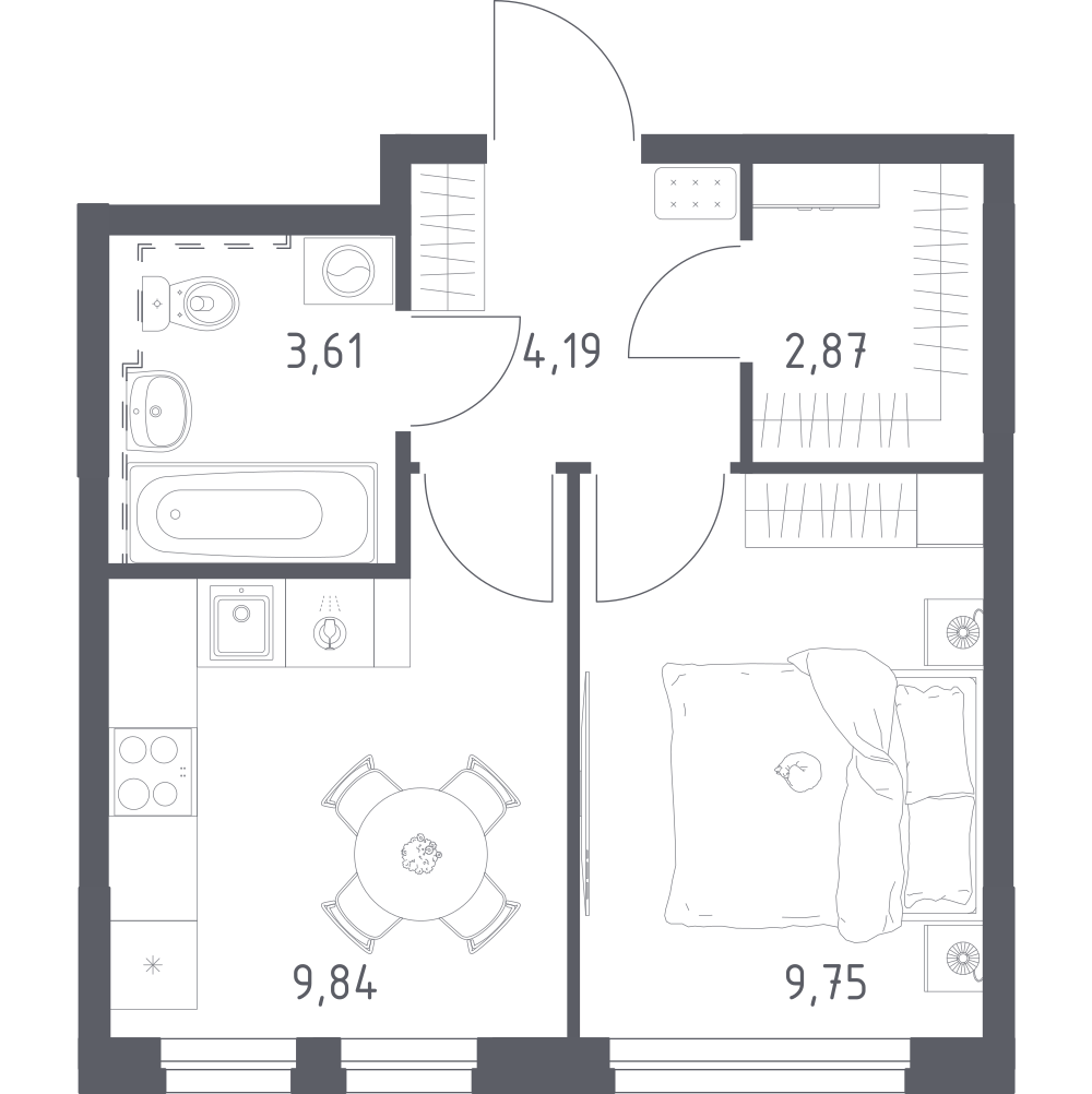 1-комнатная 30 м2 в ЖК Урбан Мартен корпус null этаж 12