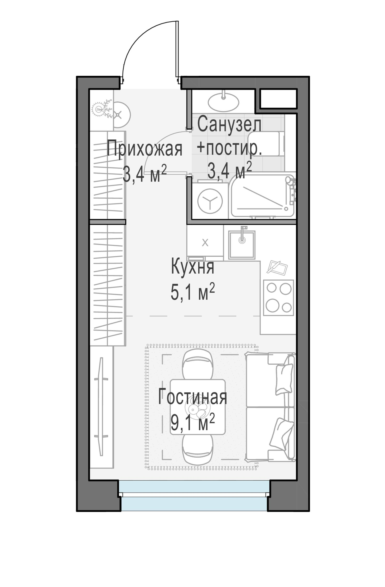 Студия 21 м2 в ЖК Жилые кварталы «Белый Град» корпус null этаж 7