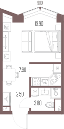 Студия 28 м2 в ЖК Северный порт. Береговые кварталы корпус null этаж 19
