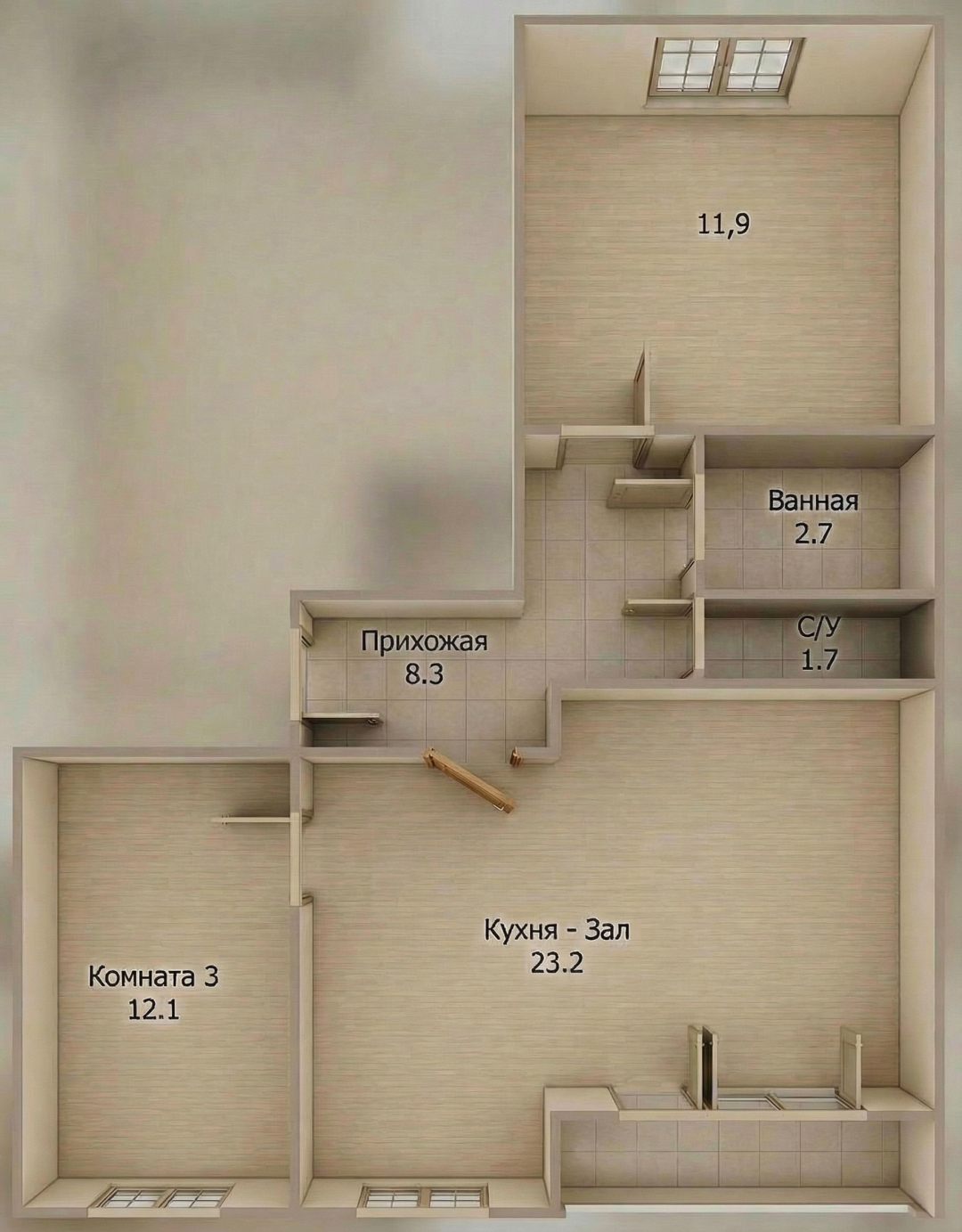 3-комнатная 60 м2 в ЖК undefined корпус null этаж 4