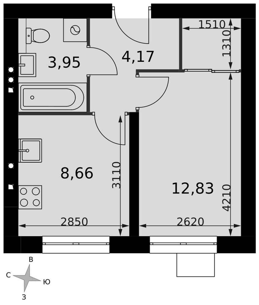 1-комнатная 29 м2 в ЖК Мартемьяново Клаб корпус null этаж 1