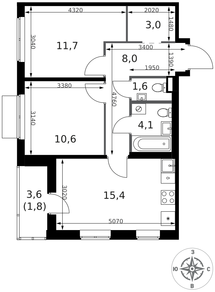 2-комнатная 56 м2 в ЖК 1-й Ясеневский корпус null этаж 10