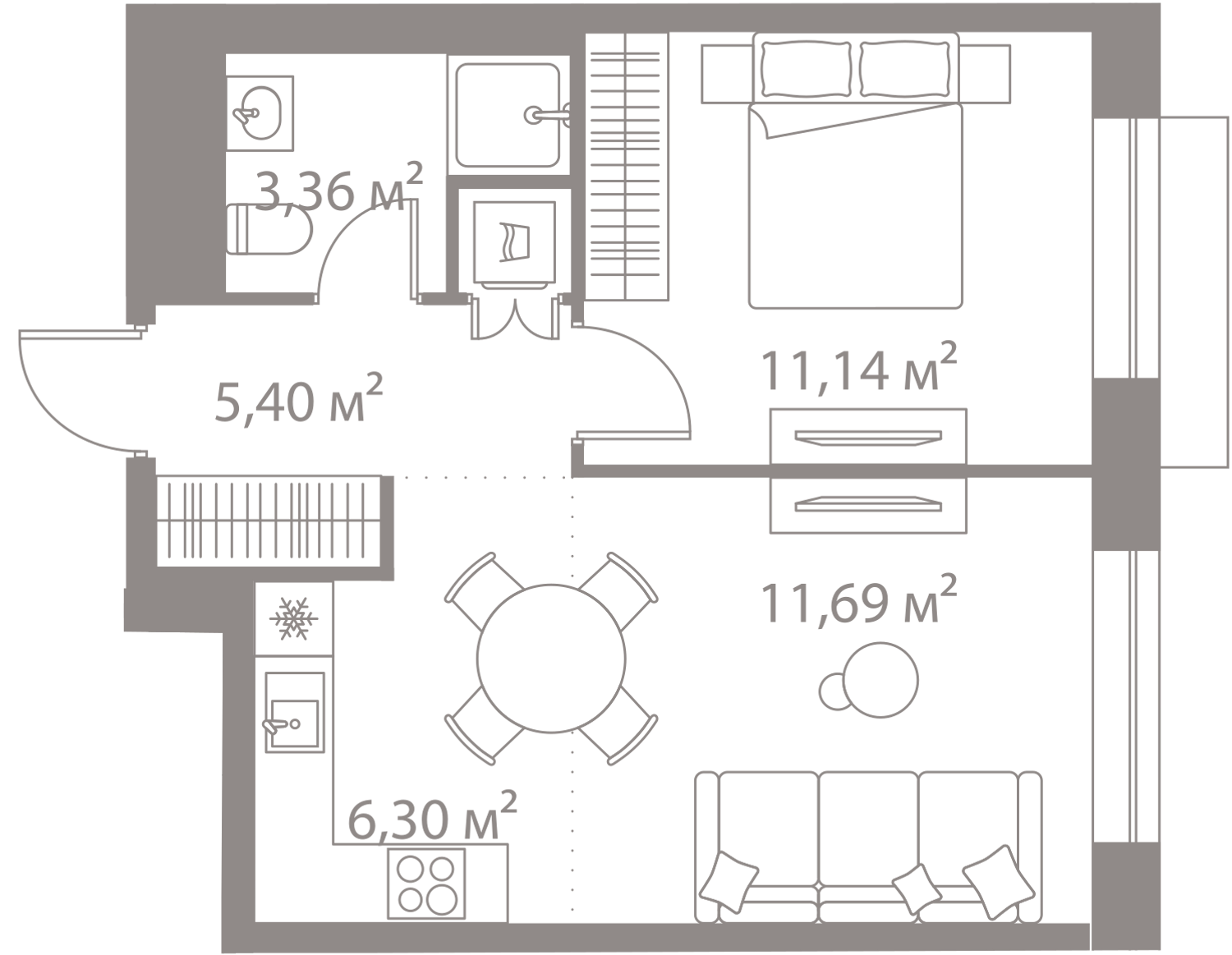 1-комнатная 37 м2 в ЖК Life-Варшавская корпус null этаж 3