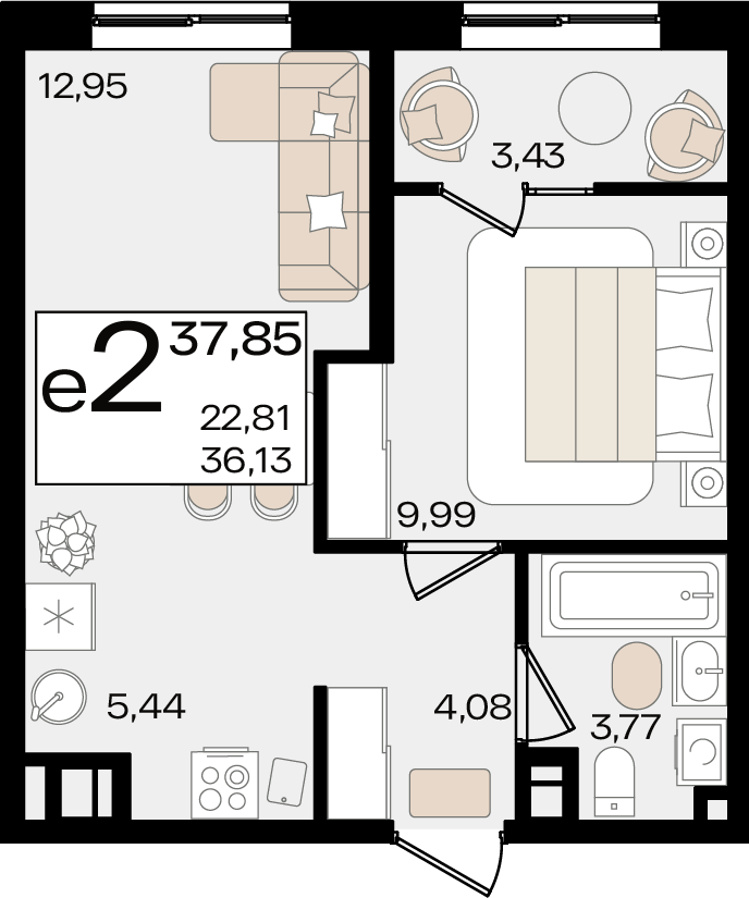 Студия 37 м2 в ЖК Патрики корпус null этаж 2
