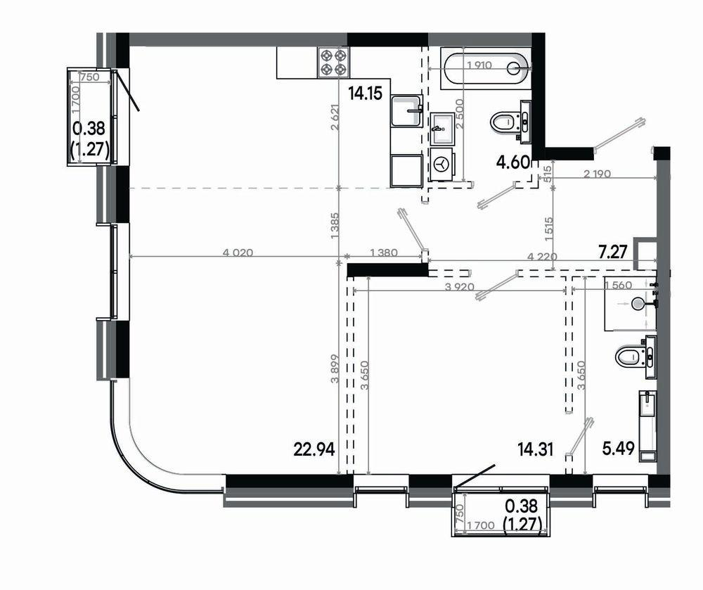 2-комнатная 69 м2 в ЖК Минтимер корпус null этаж 10