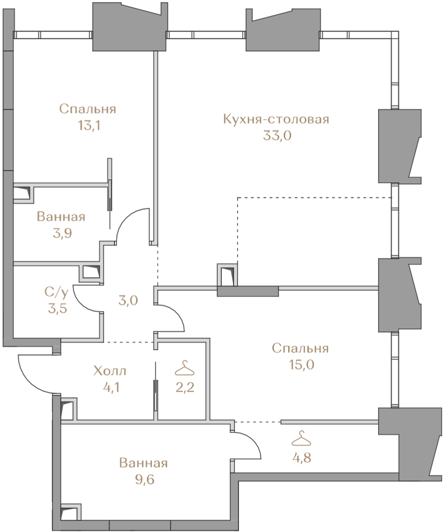 2-комнатная 92 м2 в ЖК Коллекция Лужники корпус null этаж 6