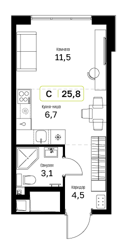Студия 25 м2 в ЖК Новый Зеленоград корпус null этаж 14