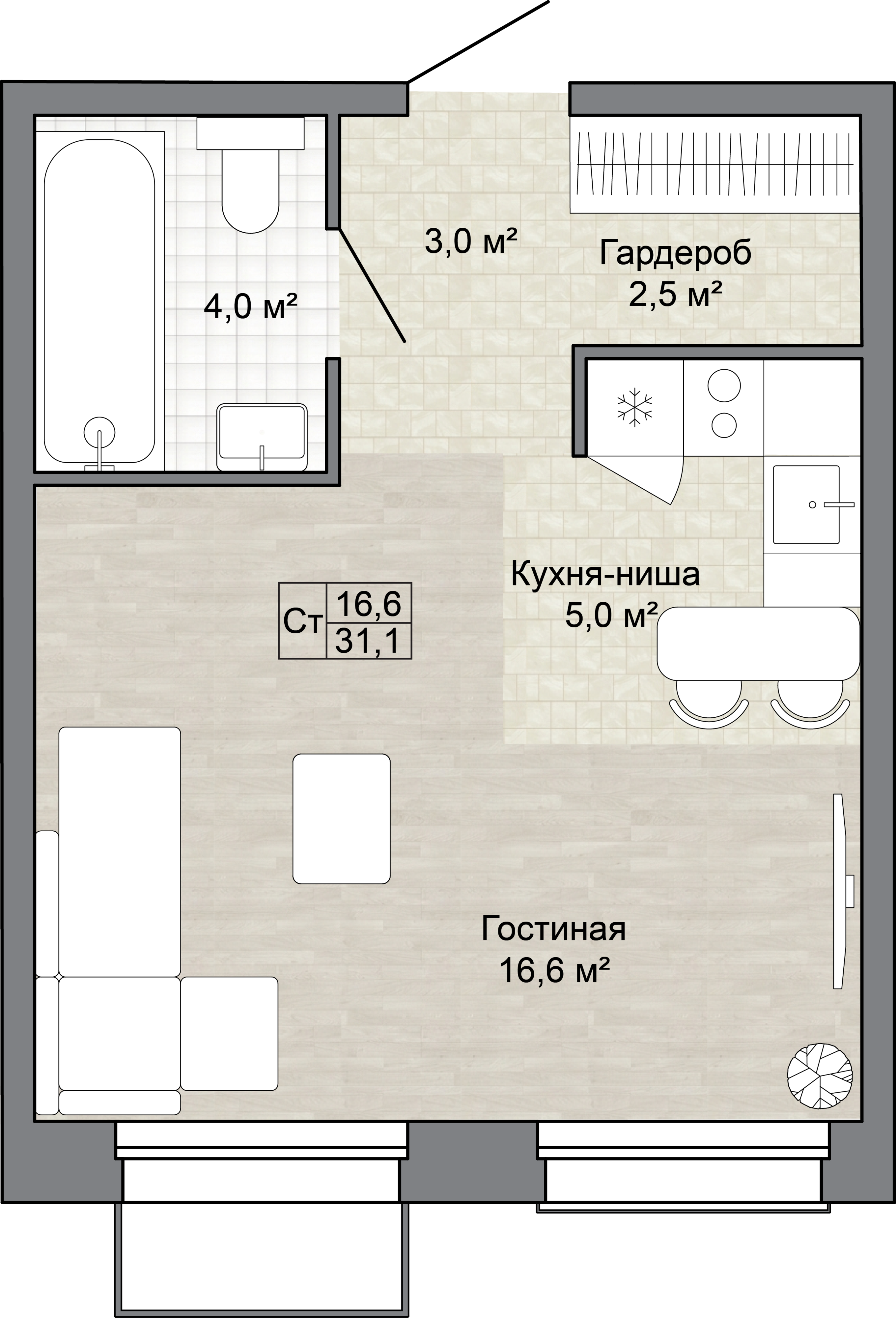 Студия 31 м2 в ЖК Яблоневый Сад корпус null этаж 6