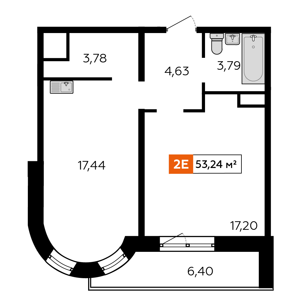1-комнатная 53 м2 в ЖК Аккорд корпус null этаж 12