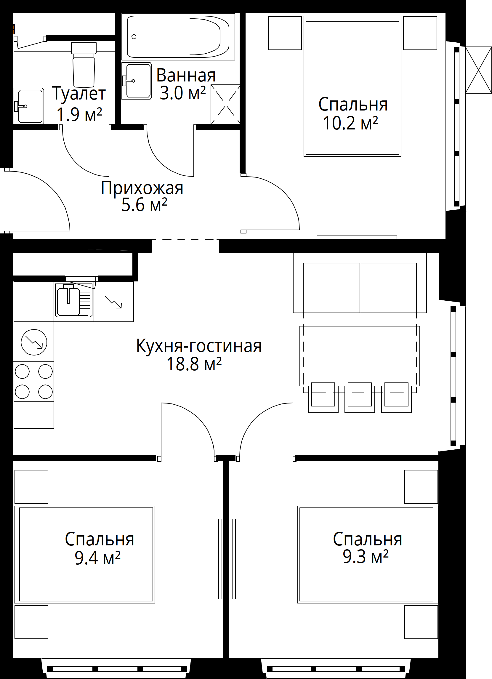 3-комнатная 58 м2 в ЖК Эко Видное 2.0 корпус null этаж 3
