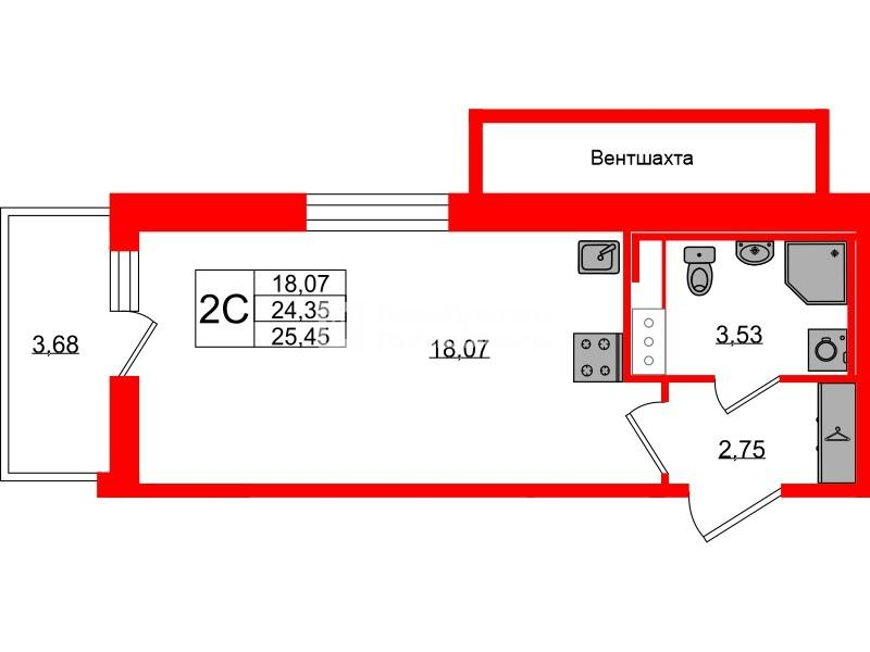 Студия 24 м2 в ЖК Астра Континенталь корпус null этаж 6