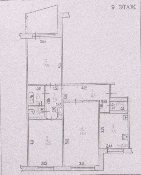 3-комнатная 66 м2 в ЖК undefined корпус null этаж 9