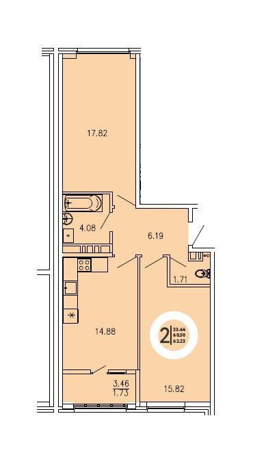 2-комнатная 62.3 м2 в ЖК undefined корпус null этаж 6
