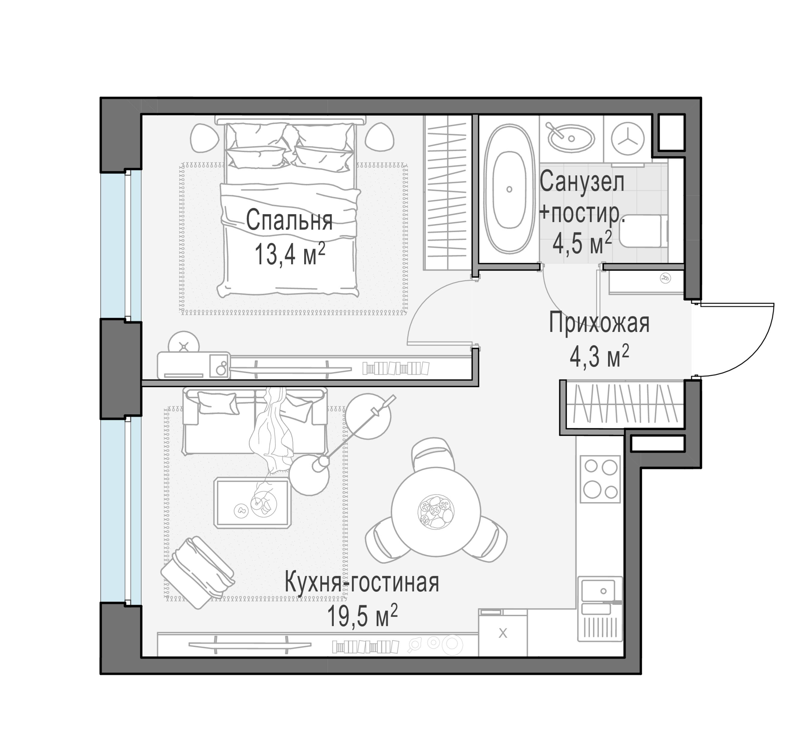 2-комнатная 43 м2 в ЖК Жилые кварталы «Белый Град» корпус null этаж 15