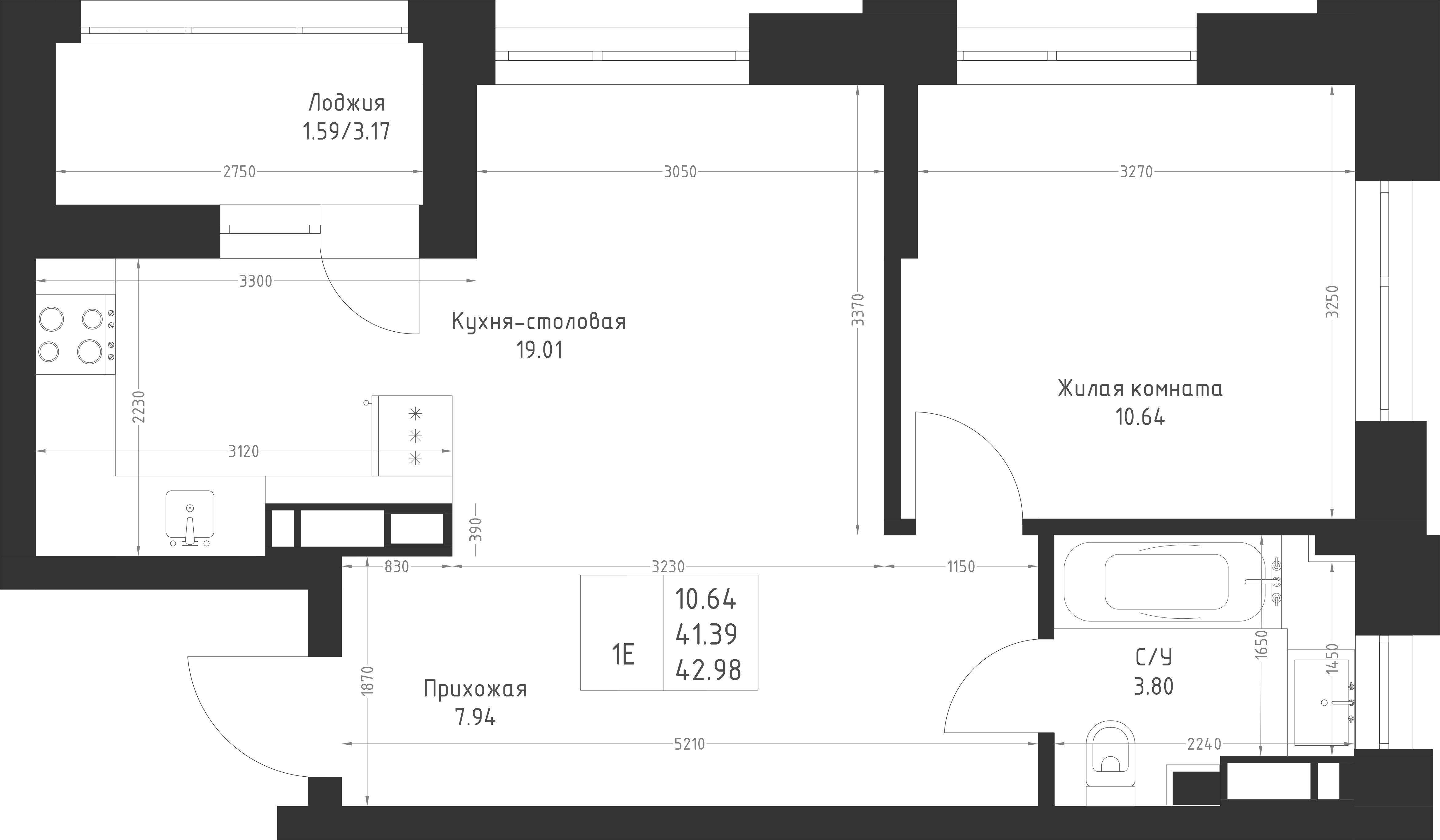 Студия 42 м2 в ЖК Мой Ритм корпус null этаж 14