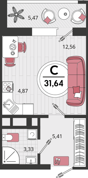1-комнатная 31 м2 в ЖК Родные просторы корпус null этаж 10