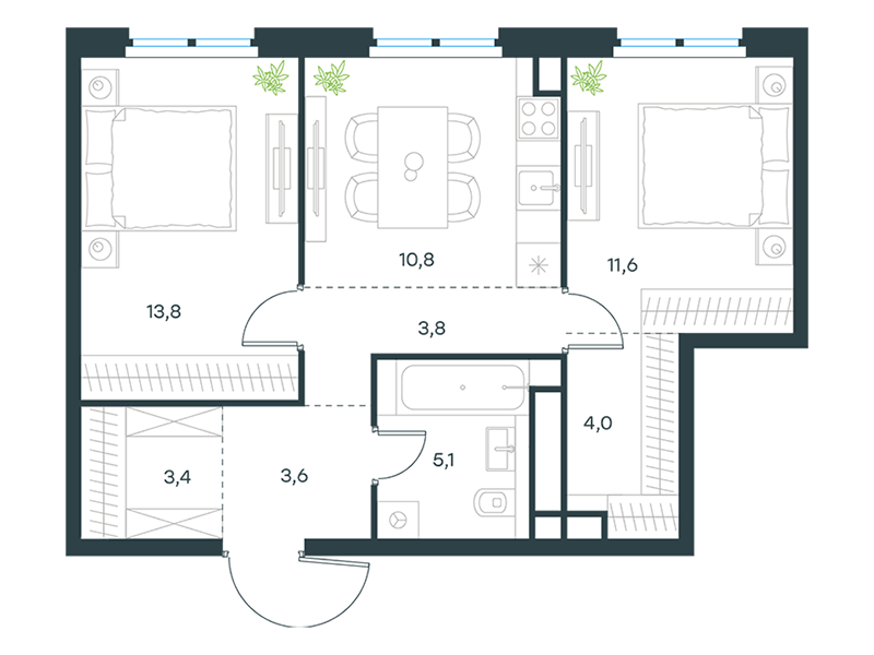 2-комнатная 56 м2 в ЖК Левел Нижегородская корпус null этаж 28