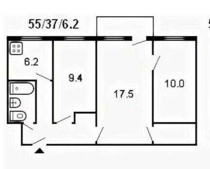 3-комнатная 55 м2 в ЖК undefined корпус null этаж 2