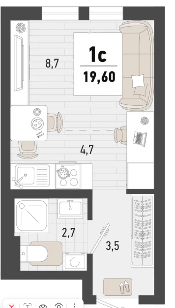 Студия 19.6 м2 в ЖК undefined корпус null этаж 9
