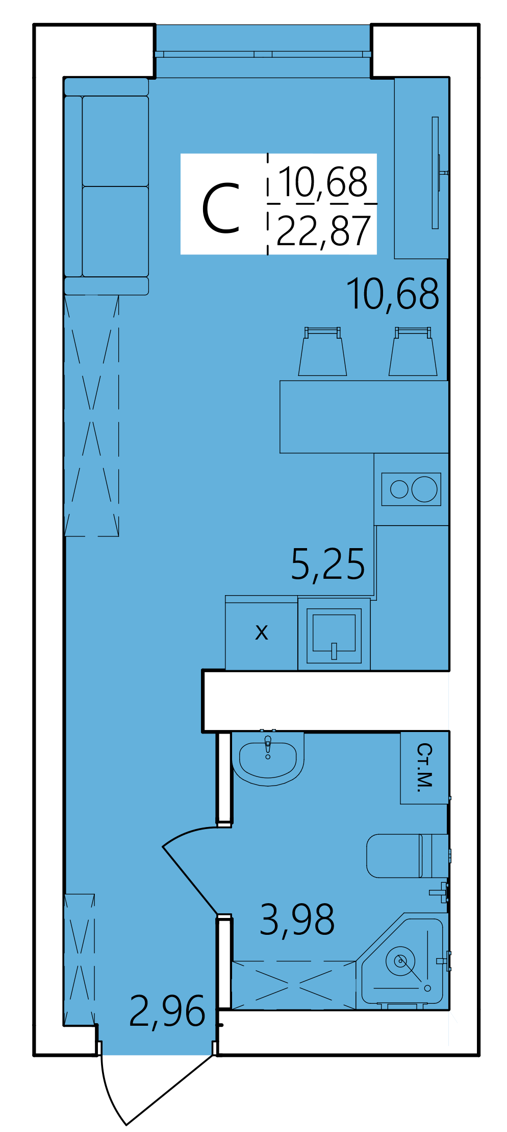 Студия 22 м2 в ЖК Волна корпус null этаж 25