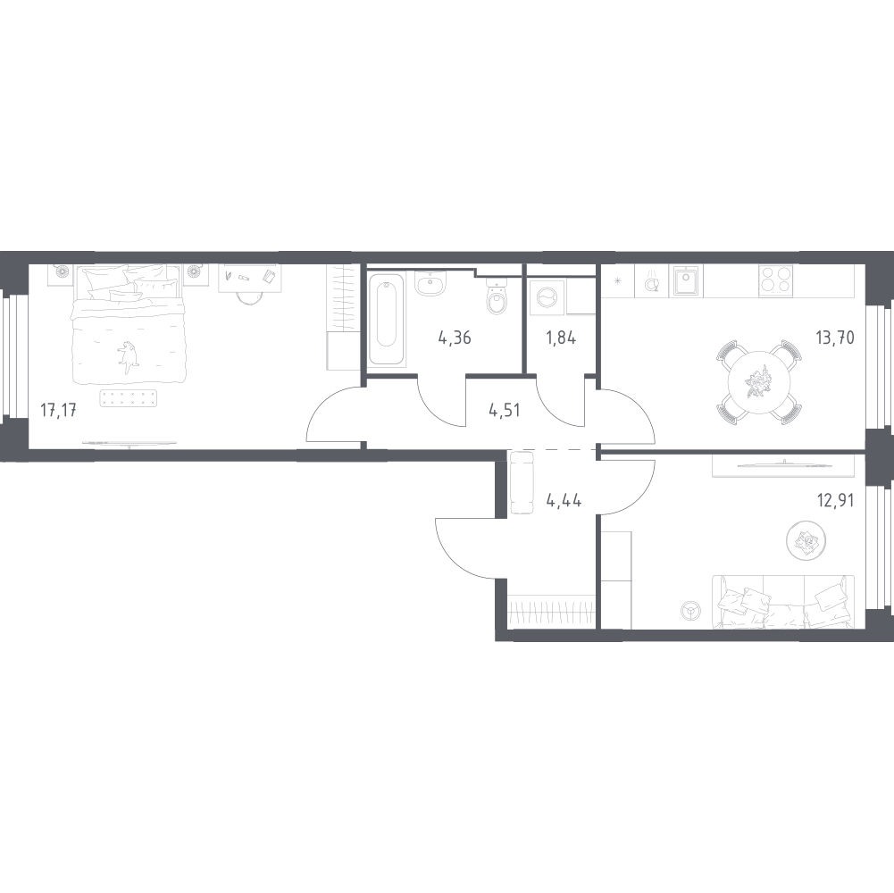 2-комнатная 58 м2 в ЖК Космический Квартал корпус null этаж 2