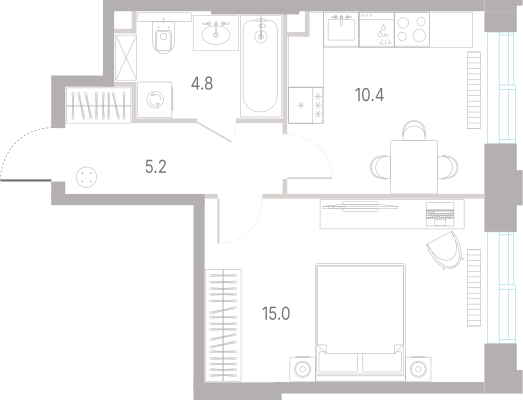 1-комнатная 35 м2 в ЖК КОД Сокольники корпус null этаж 3