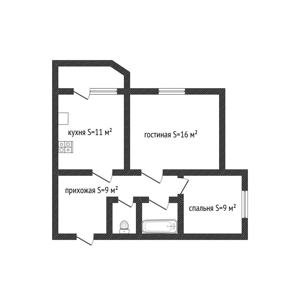 2-комнатная 47.7 м2 в ЖК undefined корпус null этаж 4