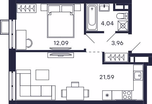 1-комнатная 43 м2 в ЖК Квартал Тетрис корпус null этаж 15