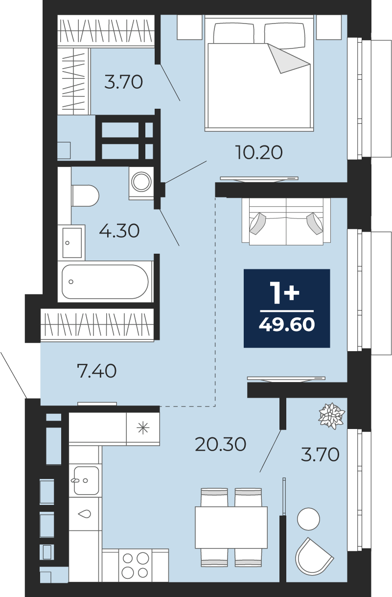 1-комнатная 45 м2 в ЖК Айвазовский корпус null этаж 18