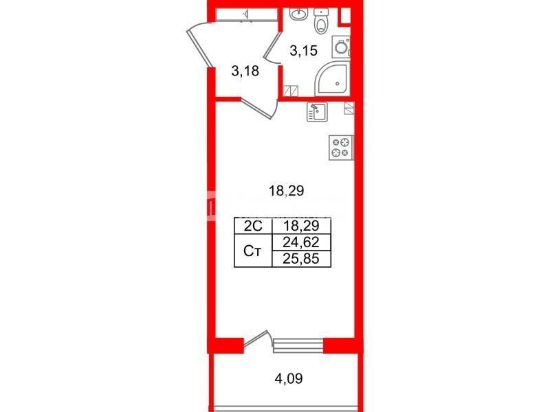 Студия 24 м2 в ЖК Парадный ансамбль корпус null этаж 4