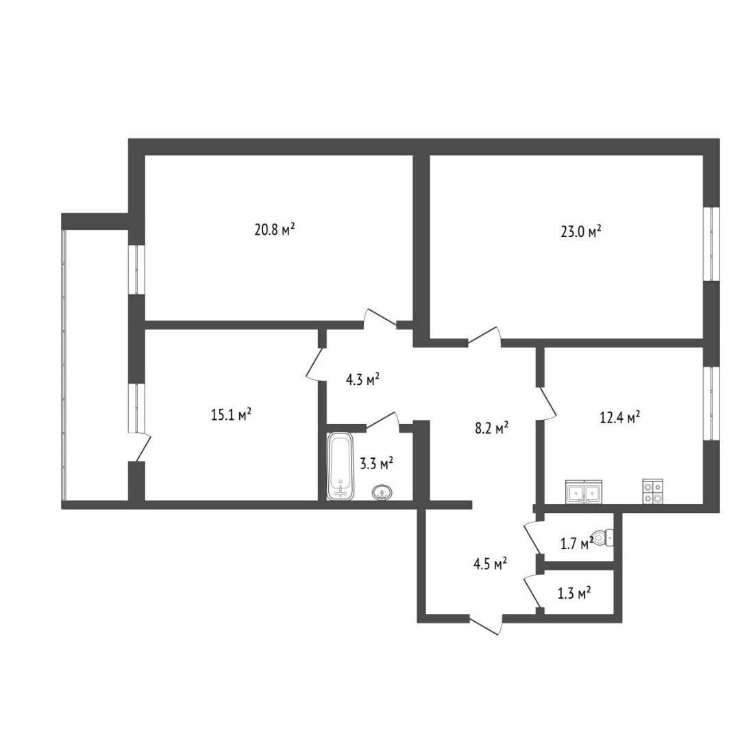 3-комнатная 93.6 м2 в ЖК undefined корпус null этаж 10