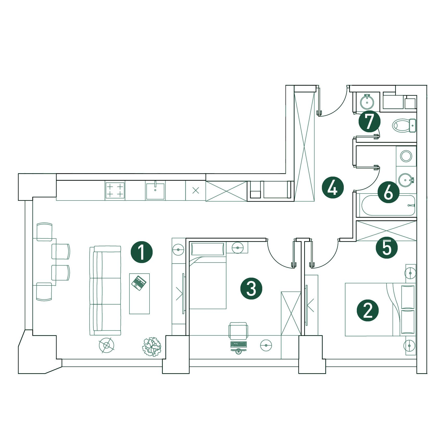 3-комнатная 64 м2 в ЖК ВЭРИ корпус null этаж 10